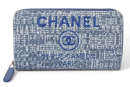 Chanel Wallet Fold Chanel Wallet A81973 Coco Mark Deauville Blue Tweed