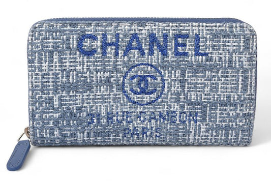 Chanel Wallet Fold Chanel Wallet A81973 Coco Mark Deauville Blue Tweed
