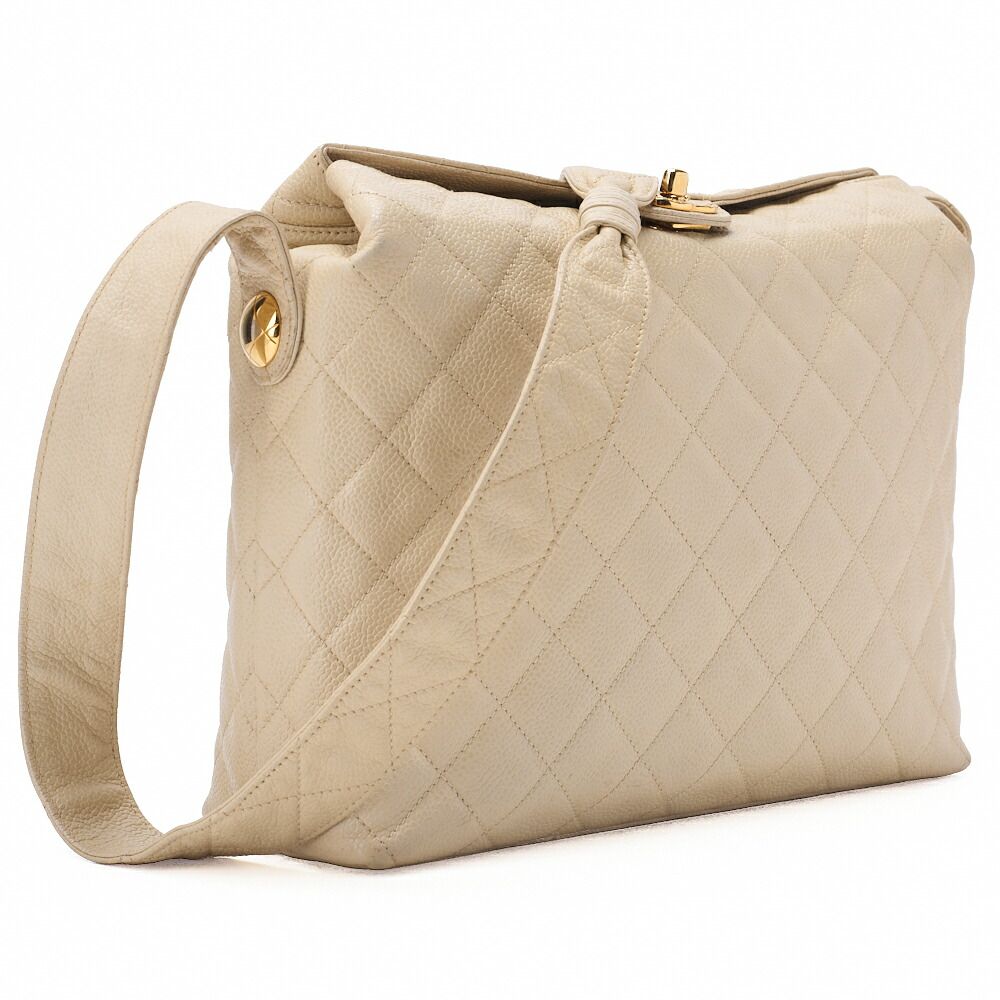 Chanel Matelasse Upper Coco Mark Shoulder Bag Caviar Skin Veige With Gold