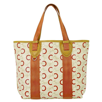 Authentic Celine C Sulky Tote Handbag PVC Beige Orange Sulky Bag Pre-owned