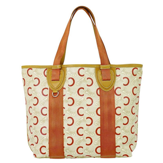 Authentic Celine C Sulky Tote Handbag PVC Beige Orange Sulky Bag Pre-owned
