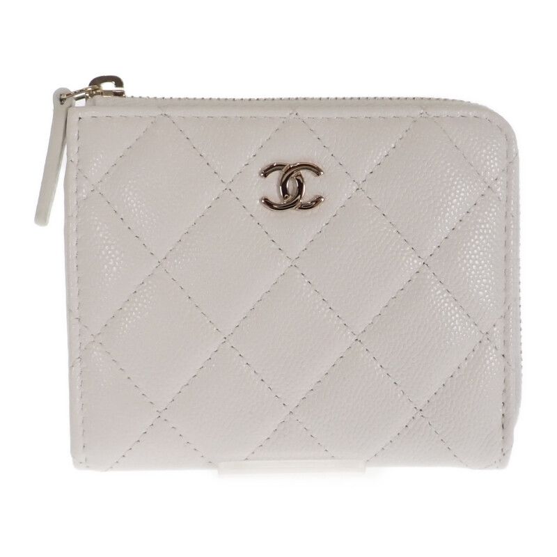 Chanel Small Wallet Ap3999 Coin Case Caviar Skin White Gold Hardware Ladies [A