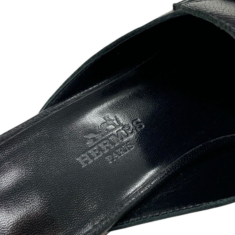 Hermes Vincennes Sandals Shoes Leather Black Silver Mule Carriage Hardware