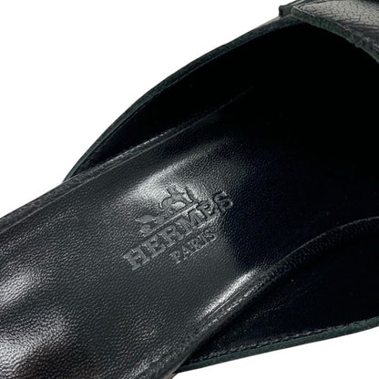 Hermes Vincennes Sandals Shoes Leather Black Silver Mule Carriage Hardware