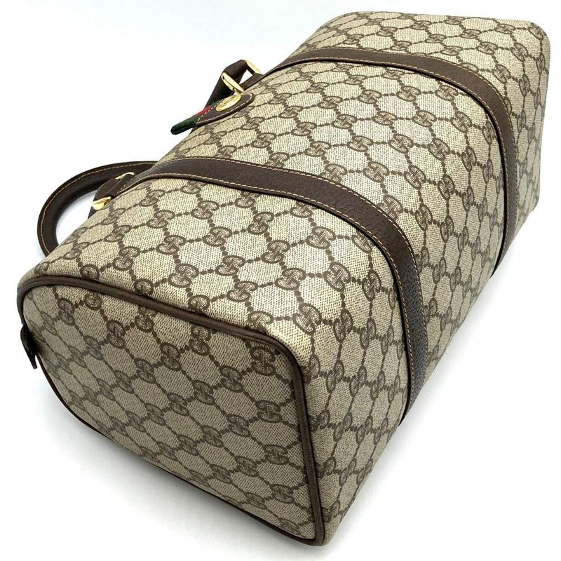 Gucci 40 02 Boston Bag Handbag GG Supreme Leather Brown Ladies Men Old Vintage