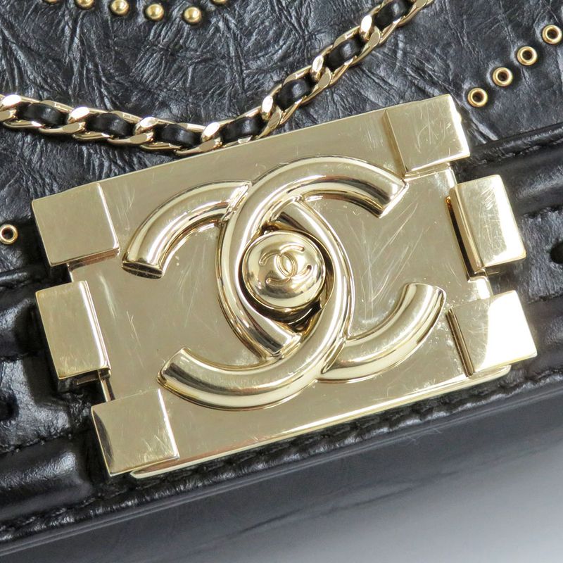 Chanel Boy Chanel 20 Chain Shoulder Flap Bag Cuff Black Studs Black