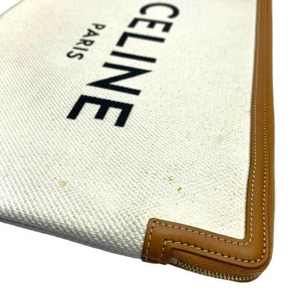 Celine Clutch Bag Second Bag Large Pouch Handbag Logo Canvas Leather Ivory