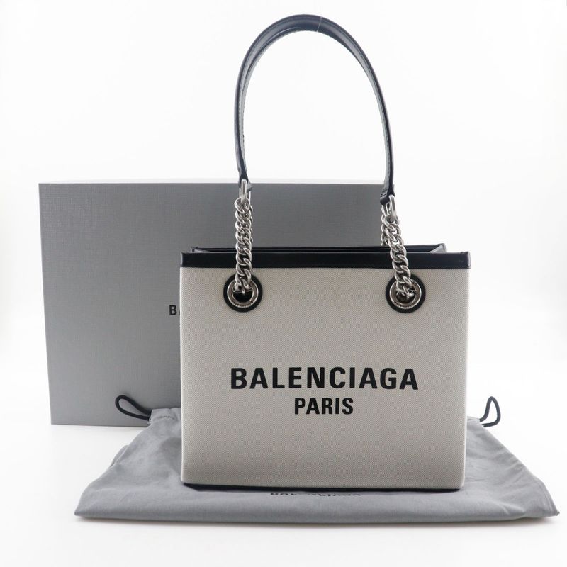 Balenciaga Small Tote Logo 7599412aaok9260 Nylon Canvas Light Gray Women Tote