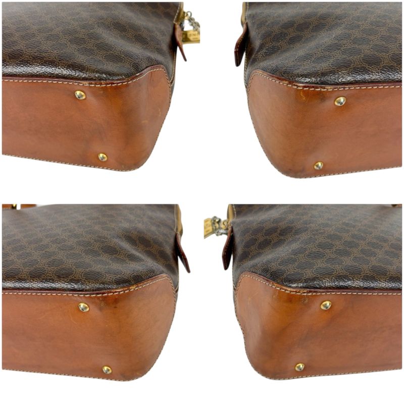 Celine Mini Tote Handbag With Macadam Pattern Triomphe Brown Pvcleather Charm