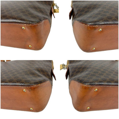 Celine Mini Tote Handbag With Macadam Pattern Triomphe Brown Pvcleather Charm