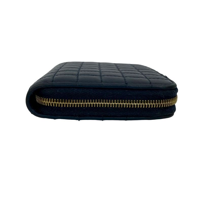 Celine Ccharm Compact Wallet Quilted Leather Round Zip Bifold