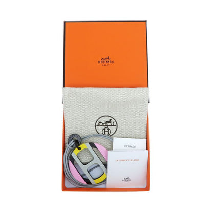 Hermes Necklace H Equipe Buffalo Horn Pink Gray Yellow Pendant