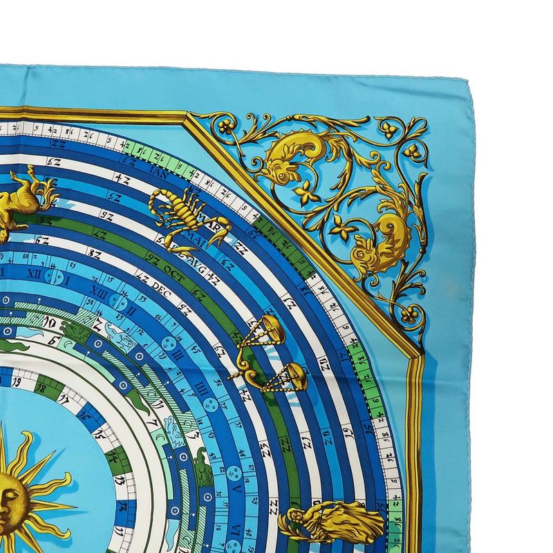 Hermes Carre 90 Scarf DIES ET HORE Astrology 100% Silk Blue - Cleaned