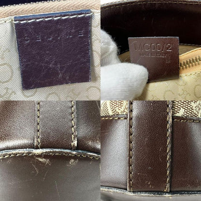 Celine Tote Bag Sulky Canvas Leather Beige Dark Brown Shoulder Bucket Shape