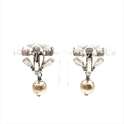 Chanel CC Logo Faux Pearl Swing Earrings Silver