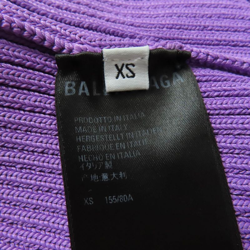 Balenciaga 691969 Long Sleeve Ribbed Knit Top With Logo Purple XS Made In Italy