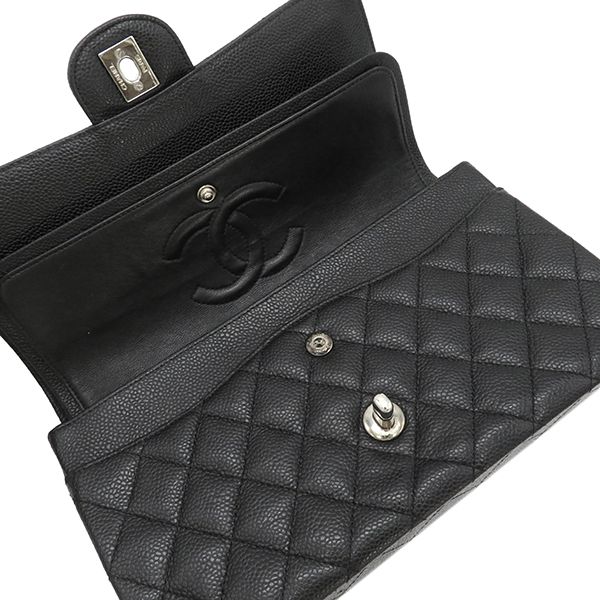 Chanel Shoulder Bag Matelasse 25 Flap Bag Caviar Skin Black Silver Hardware