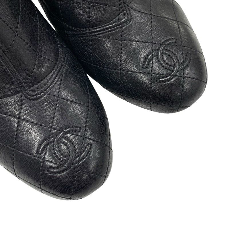 Chanel Boots Short Boots Shoes Leather Black Booties Here Mark Matelasse