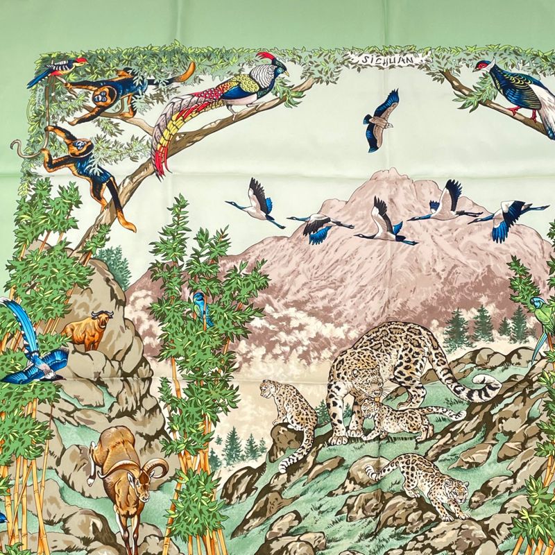 Hermes Carre 90 Sichuan Silk Scarf Green