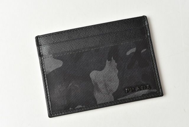 Prada Card Case Business Card Holder Men's Prada 2m1149 Camofula Black Dark Blue