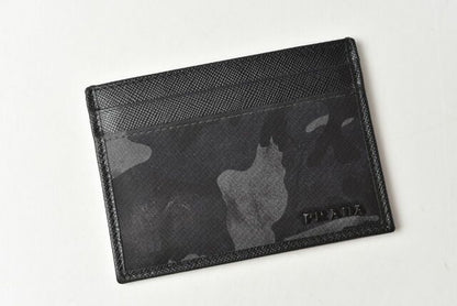 Prada Card Case Business Card Holder Men's Prada 2m1149 Camofula Black Dark Blue