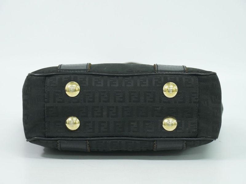 Authentic Fendi Zucchino Tote Handbag Canvas Black 8bh161 Zucchino Bag Pre-owned