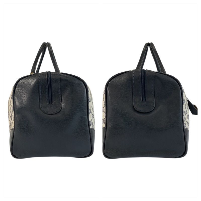 Gucci Vintage Gray Navy Gold Hardware GG Supreme Canvas Boston Bag Handbag