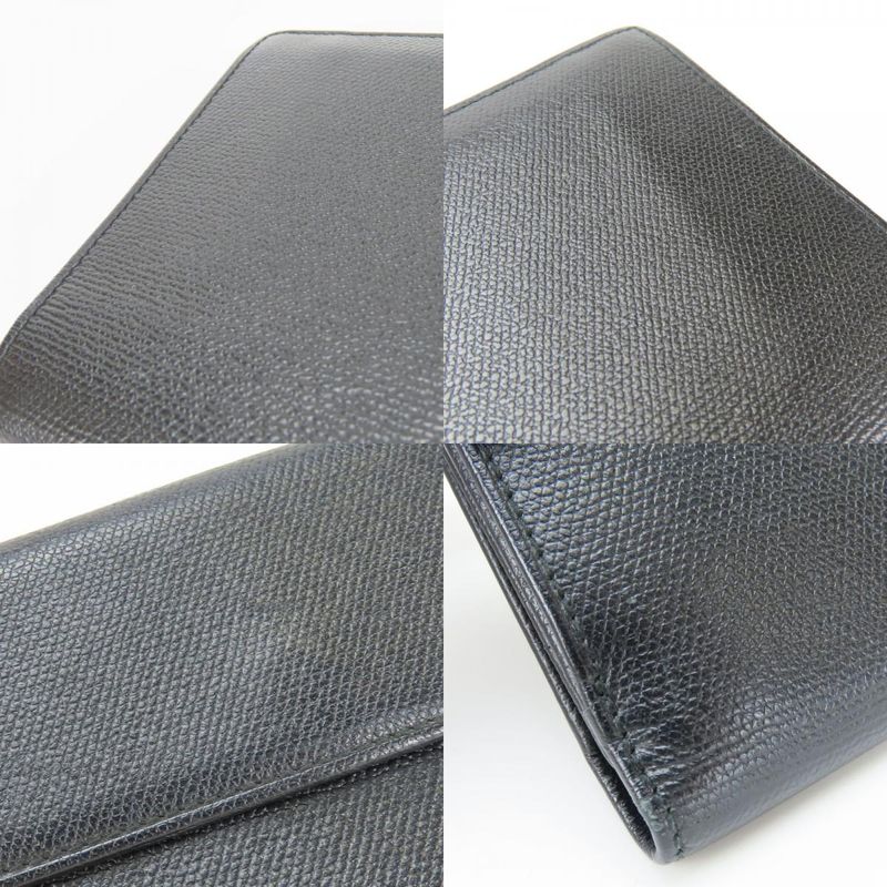 Chanel Long Wallet Coco Button Leather Black Fold Double Hook Coco Mark Ladies