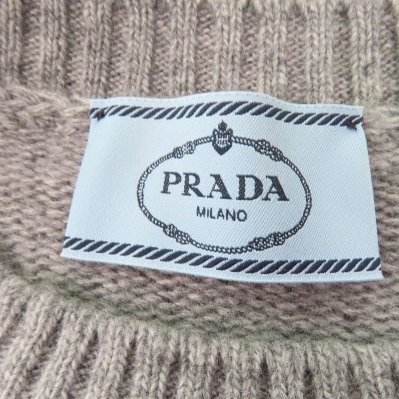 Prada 2021 P24m2h Virgin Wool Cashmere Blend Logo Design Long Sleeve Knit Top