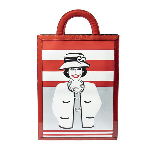 Chanel Rare Vintage Coco Mademoiselle Short Handle Print Tote Red White Black