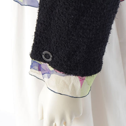 Chanel 00T Wool Blend Tweed Collarless Jacket Outerwear P15418 Black And