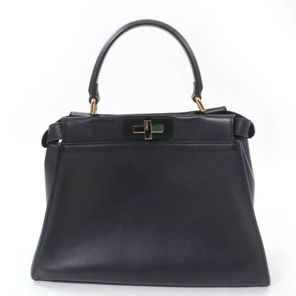 Fendi 8bn290 Peekaboo Regular Nappaleather 2WAY Shoulder Handbag Black Gold