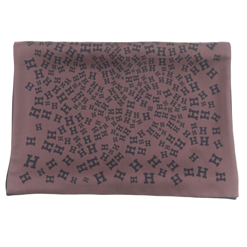 Hermes 100% Silk Logo All Over Reversible Scarf Scarf Brown Black With Box