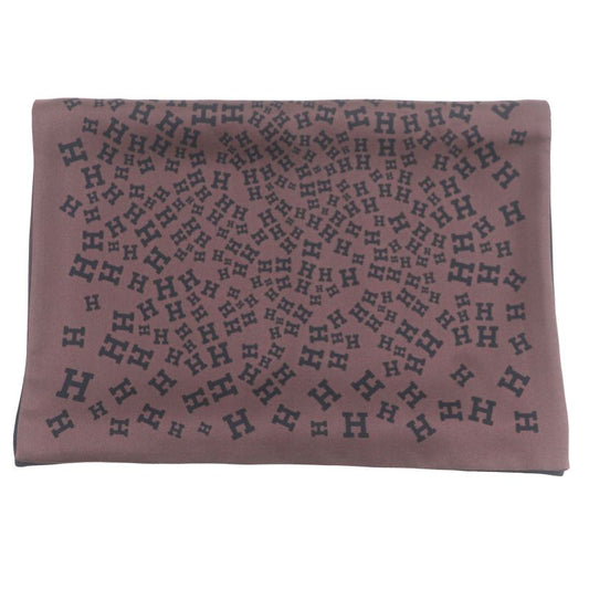 Hermes 100% Silk Logo All Over Reversible Scarf Scarf Brown Black With Box