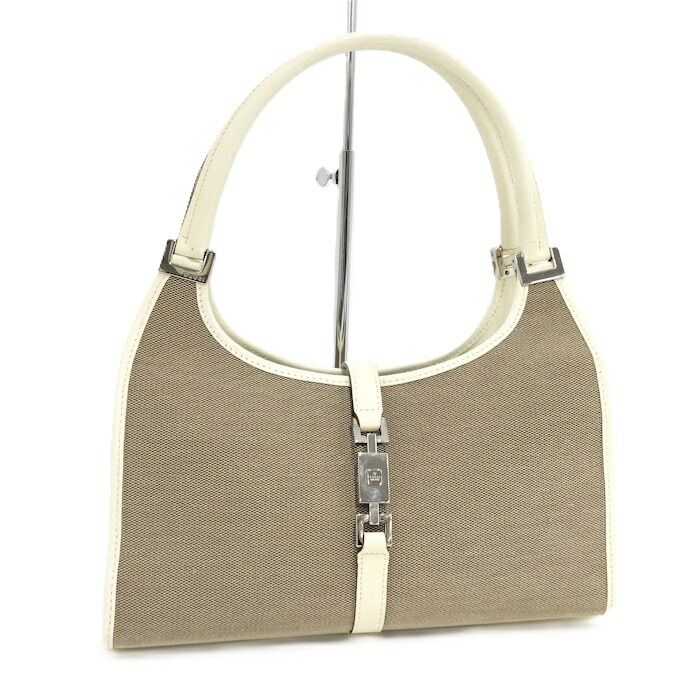 Gucci Shoulder Bag Jackie Hardware Canvas Ivory Brown 0021068