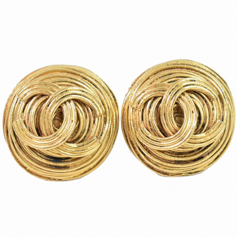Authentic Chanel Coco Mark Earrings GP Gold Plated Coco Mark Accessories