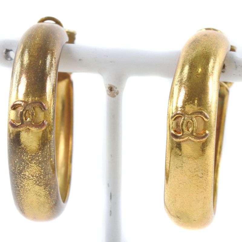 Chanel Coco Mark Hoop Gold Plated Gold 29 Ladies 19g Earrings