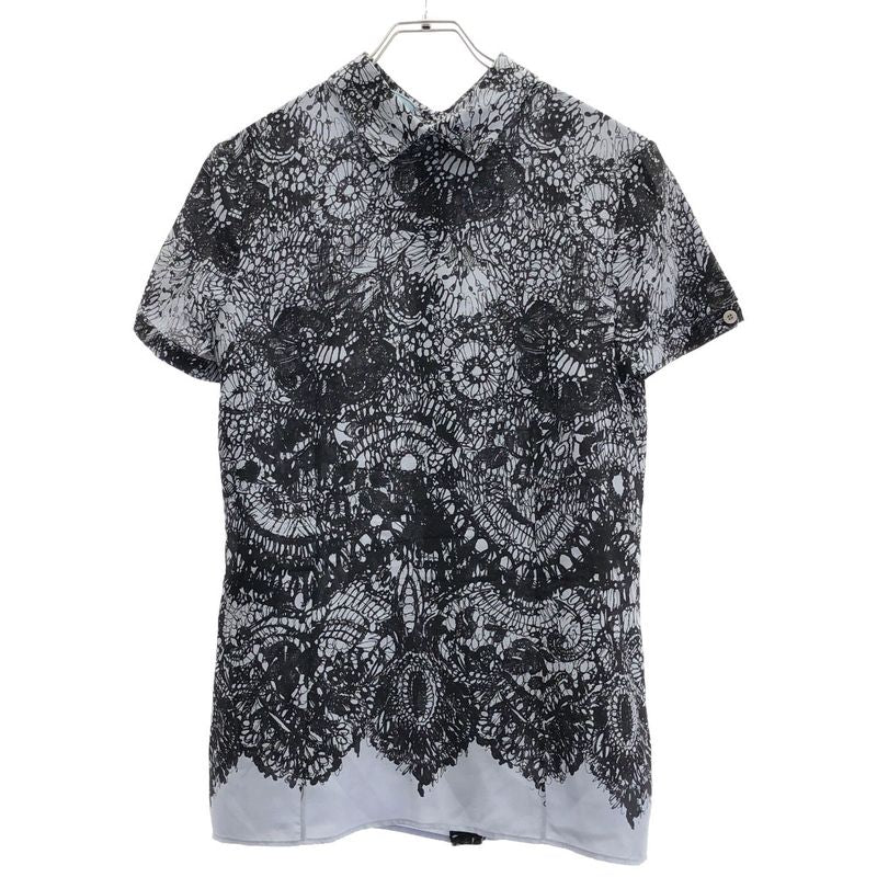 Prada 12ss Back Button Short Sleeve Silk Top P4667m Blue and Black 42