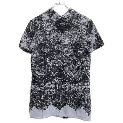 Prada 12ss Back Button Short Sleeve Silk Top P4667m Blue and Black 42