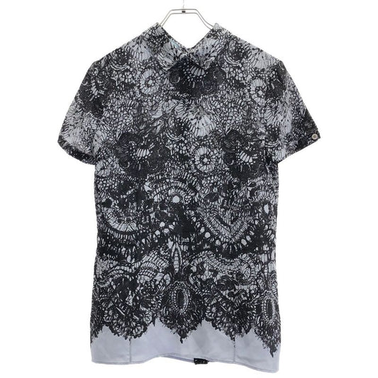 Prada 12ss Back Button Short Sleeve Silk Top P4667m Blue and Black 42