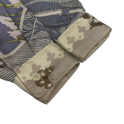 Hermes Long Sleeve Shirt Blouse Size 36 S Women's - Ivory Purple And Multi Silk