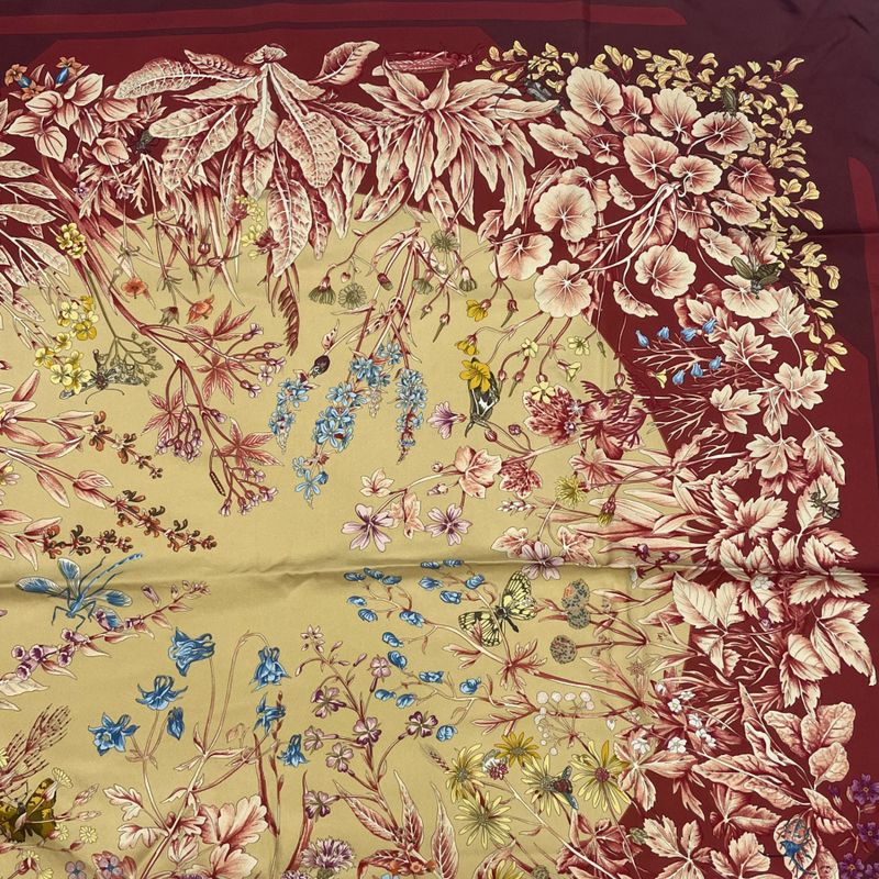 Hermes Similar Hermes Carré 90 LA Prairie Grasslands Scarf 100% Red Silk Carré