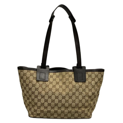 Gucci Tote Bag GG Pattern 106241 Dark Brown And Beige Leather