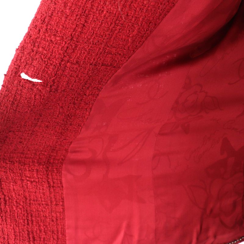 CHANEL P44003/p44008 Coco Button Cotton Tweed Jacket Skirt Setup Red 36 Made In