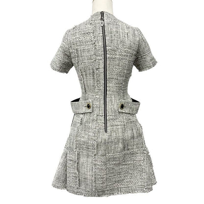Louis Vuitton Dress Cotton Gray Tweed Short Sleeve 22 SS