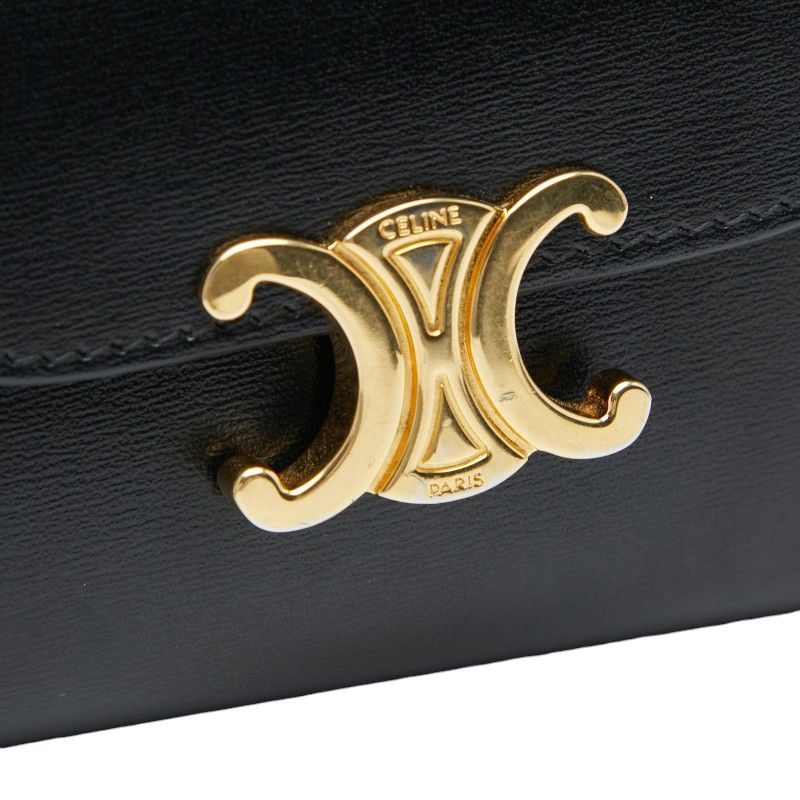 Celine Triomphe Small Flap Wallet Black Leather Women's Celine