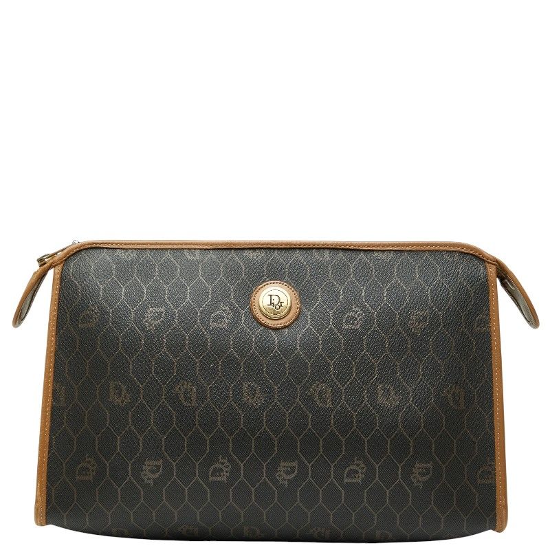Dior Honeycomb Black Brown PVC Leather Women's Dior