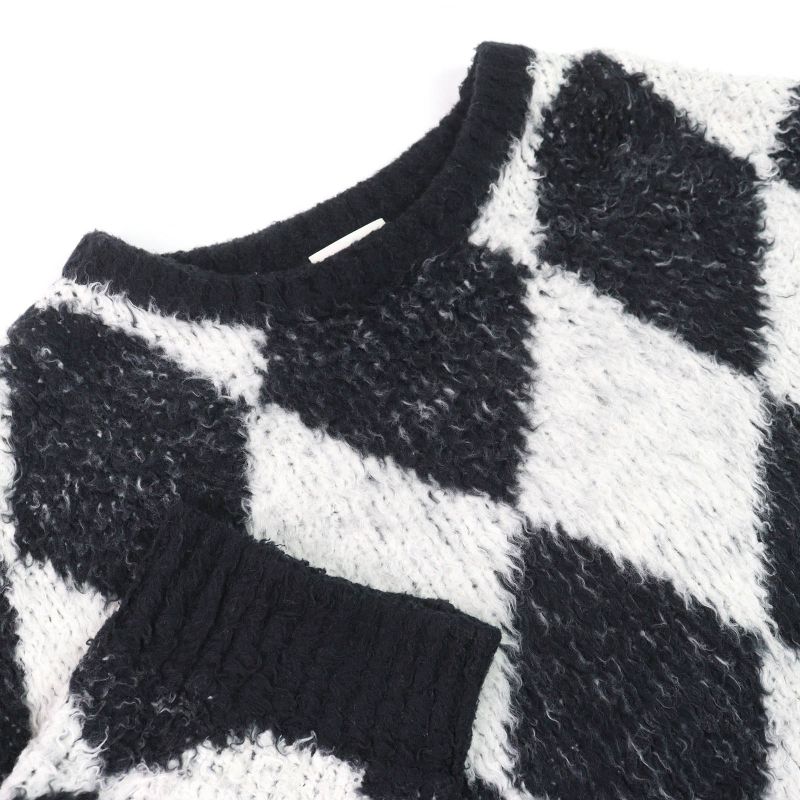 Celine 2af46974t Surf Style Argyle Boxy Crewneck Long Sleeve Knit Black White S