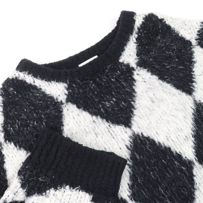 Celine 2af46974t Surf Style Argyle Boxy Crewneck Long Sleeve Knit Black White S
