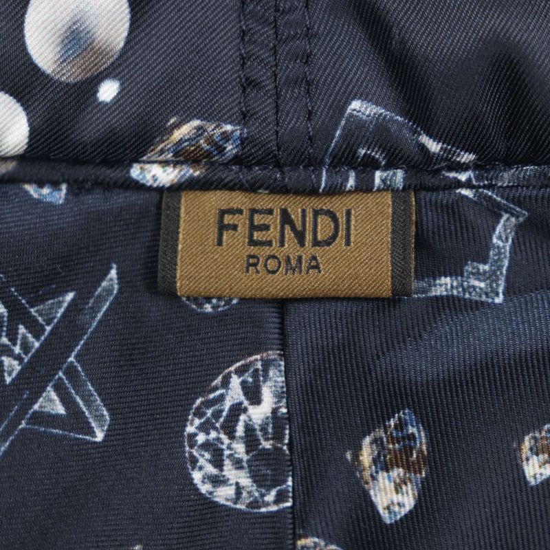  Fendi Fxq966 FF Logo Zucca Star Reversible Hat Bucket Hat Navy Storage With
